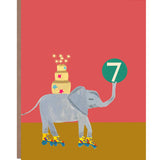 Hutch Cassidy - Age 7 'Party Elephant' Children's Birthday Greetings Card: Nested/Naked