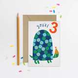 Mifkins - Age 3 Turtle Kid's Birthday Card | Children’s Birthday Card